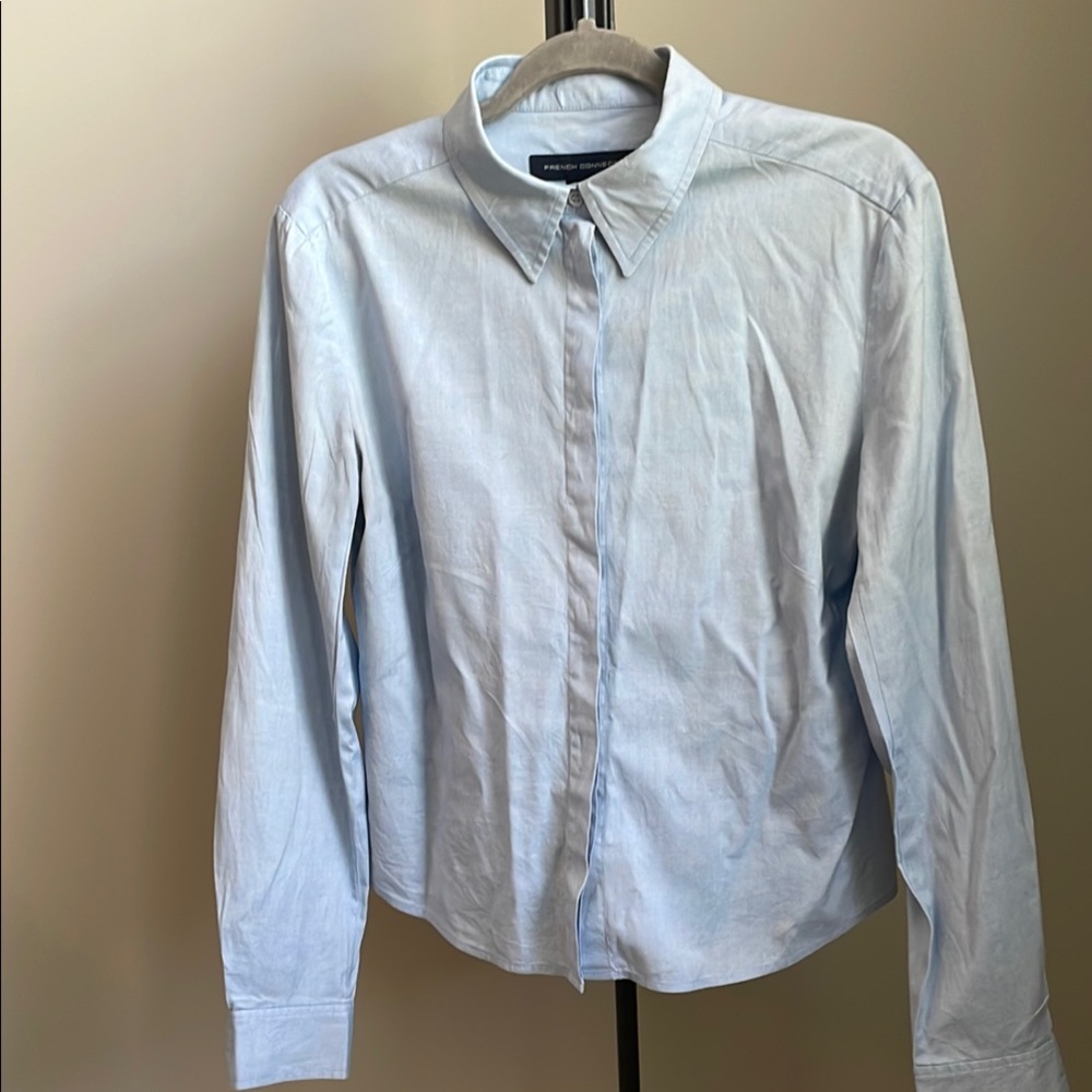 French Connection Blue Button Down Shirt Top